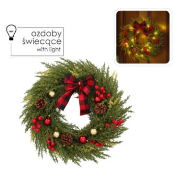 Chomik Рождественский венок Led 40 см, 40 лампочек, зеленый, с бантом, на батарейках, LED4246 - Home Club