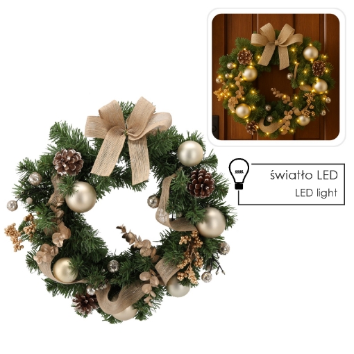 Chomik Праздничный венок 15 светодиодов 40 см золотой, GOS0301 - Home Club