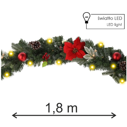 Chomik Гирлянда Рождественская 20 Светодиодов 180 См Красно-Золотая, GOS0714 - Home Club