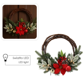 Chomik Праздничный Венок Висящий Из Викинга 10 Светодиодов 30 См Красно-Золотой, GOS0769 - Home Club