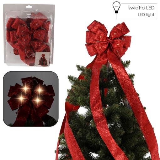 Chomik Бант для верхушки елки, красный, светодиодный, 2,1 м, KOK3238 - Home Club