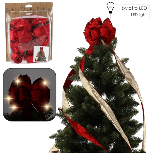 Chomik Бант для верхушки елки, красный велюр, светодиодный, 1,8 м, KOK3245 - Home Club
