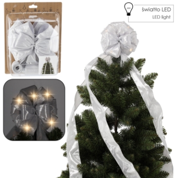 Chomik Бант для верхушки елки, серебряный, светодиодный, 1,8 м, KOK3252 - Home Club