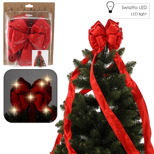 Chomik Бант для верхушки елки, красный, сатиновый, светодиодный, 1,8 м, KOK3269 - Home Club