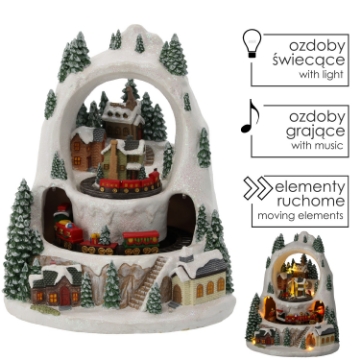 Chomik Музыкальная Шкатулка «Рождество Христово». Зимняя Деревня С Поездом, 23 x 23 x 25,5 см, POZ2447 - Home Club