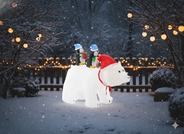 Chomik Надувной полярный медведь с пингвинами, светодиодная подсветка, 200 см, SUN0431 - Home Club