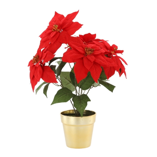 Chomik Искусственный цветок - звезда Вифлеема 49 см в золотом горшке, красный, HID3827 - Home Club