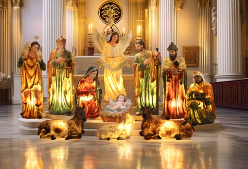 Chomik Набор рождественских фигурок, 11 штук, 100 см, смоляная масса, с подсветкой, RAI2051 - Home Club