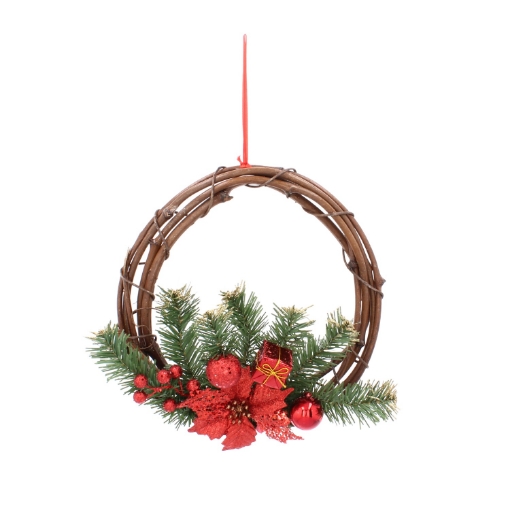 Chomik Святковий вінок, що вішається, 30 см, ротанг, червоний, ANT9663 - Home Club