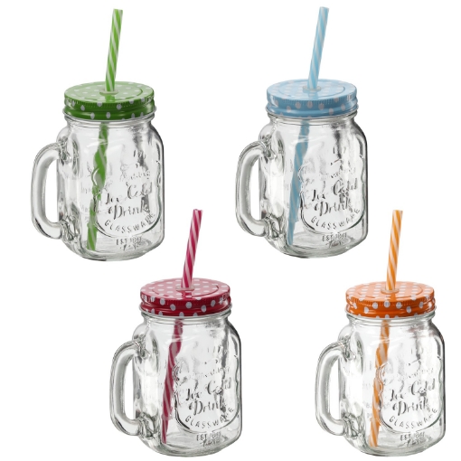 Chomik Скляний стакан 450 мл для холодних напоїв з кришкою та трубочкою, 4 кольори, BUS2617 - Home Club