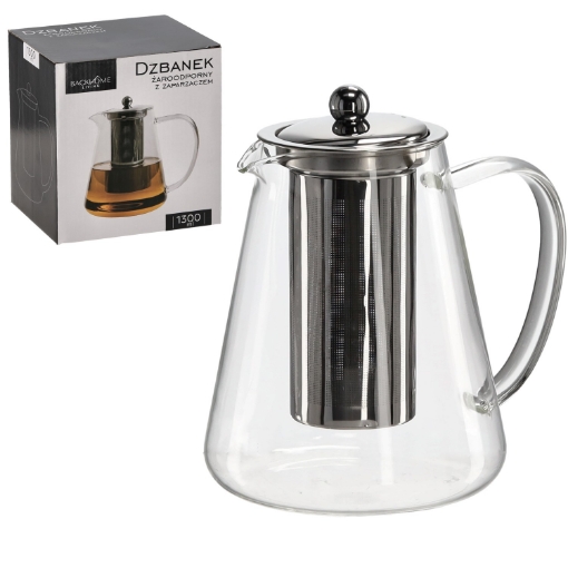 Chomik Жаропрочный кувшин с заварочным устройством и металлической крышкой, 1300 мл, LUT1571 - Home Club