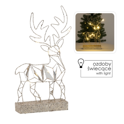 Chomik Рождественское украшение - Олень со светодиодами, высота 38 см, геометрический, HIL6338 - Home Club