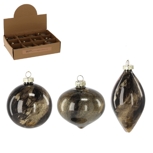 Chomik Стеклянная елочная игрушка - Черная с золотым мраморным узором, BOZ4204 - Home Club