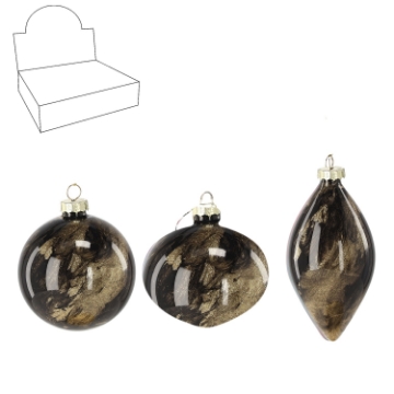 Chomik Стеклянная елочная игрушка - Черная с золотым мраморным узором, BOZ4204 - Home Club