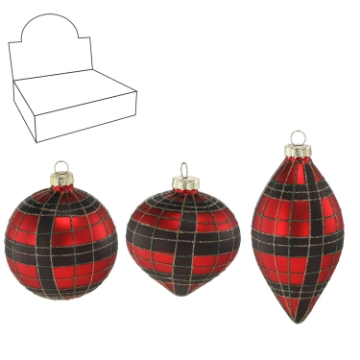 Chomik Стеклянная елочная игрушка - красно-черная клетка, смесь узоров, BOZ4273 - Home Club