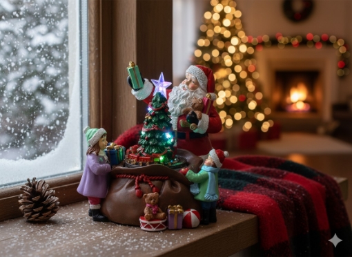 Chomik Музична Скринька Bożonar. Led Санта-Клаус З Ялинкою І Подарунками 20 x 19 x 19 см, POZ2423 - Home Club