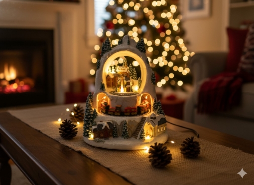 Chomik Музыкальная Шкатулка «Рождество Христово». Зимняя Деревня С Поездом, 23 x 23 x 25,5 см, POZ2447 - Home Club