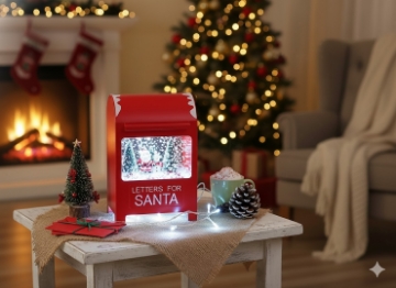 Chomik Праздничный Ящик Для Писем 15 x 12 x 23 см С Механизмом И Светодиодами - Красный - С Снежным Человечком И Санта-Клаусом, SOL3498 - Home Club