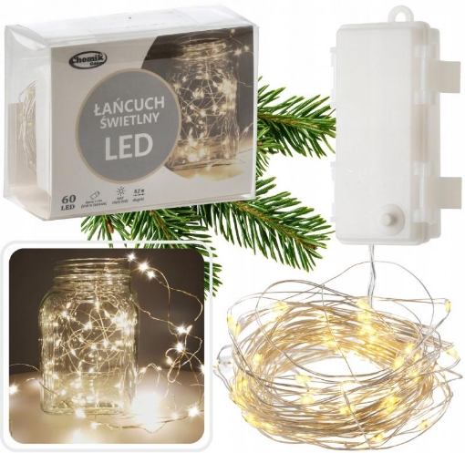 Chomik Світловий Ланцюг Декоративний Драт З 60 Світлодіодами, Який Працює На Батареях, LED2650 - Home Club