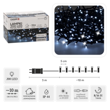 Chomik Світлодіодні ліхтарі 200L холодний білий + холодний спалах, довжина 3 + 10 м, внутрішній/зовнішній, LED9485 - Home Club