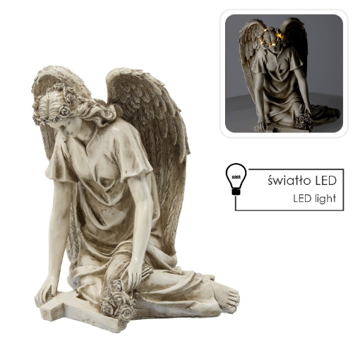 Chomik Фігура ангела, що сидить з хрестом, світлодіодне підсвічування - бежева, 34 x 26,5 x 38 см, DED8721 - Home Club