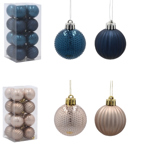 Chomik Набор из 16 елочных шаров 4 см, темно-синий / бежево-золотой, GIF3962 - Home Club