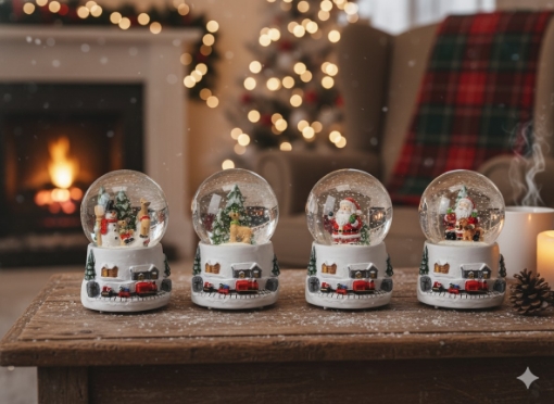 Chomik Рождественский Снежный Шар - Сани Санты 4,5 x 4,5 x 6,5 См Белый С Различными Узорами, KUL5720 - Home Club