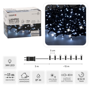 Chomik Світлодіодні ліхтарі 300L холодний білий + холодний спалах, довжина 3 + 15 м, внутрішній/зовнішній, LED9546 - Home Club