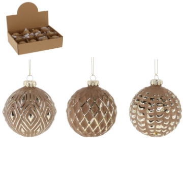 Chomik Стеклянная елочная игрушка диаметром 8 см, коричневая, с разнообразными узорами, MAL2607 - Home Club