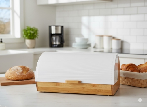 Chomik Хлебник Anise - Бамбуковый С Металлической Крышкой 38 x 28 x 18,5 См Белый, NEL8862 - Home Club
