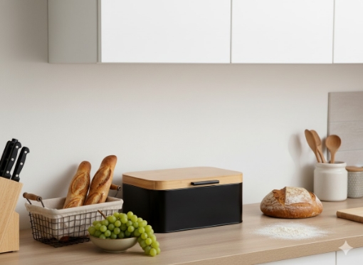 Chomik Хлебница Lauro - металлическая с бамбуковой крышкой 30 x 23 x 18 x 15 см, черная, NEL3192 - Home Club