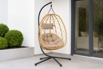 Chomik Складное Висячее Кресло Бежевого Цвета, Подушка - Бежевая, Рама - Черная, FAT9100 - Home Club