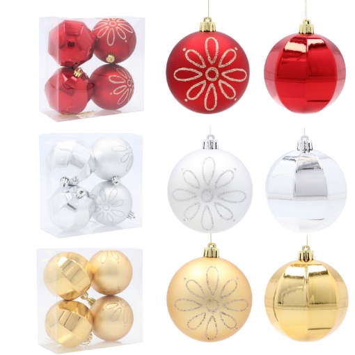 Chomik Набор из 4 елочных игрушек 8 см, красные/золотые/серебряные, GIF0379 - Home Club
