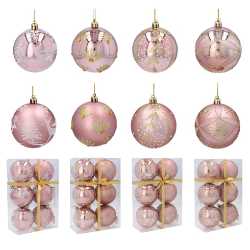 Chomik Набор из 6 рождественских шаров 8 см, розовые, различные дизайны, BAI9860 - Home Club