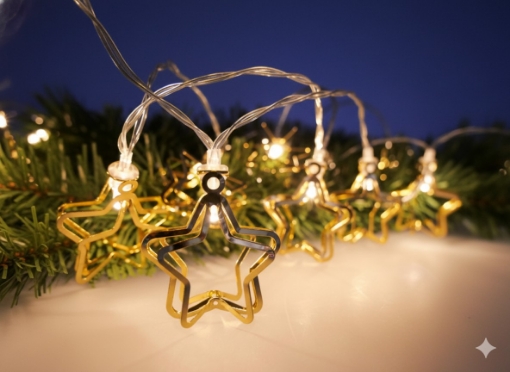 Chomik Світловий Ланцюг Led Золотий Металевий - Зірка 3D 10L На Батареях, LED4109 - Home Club