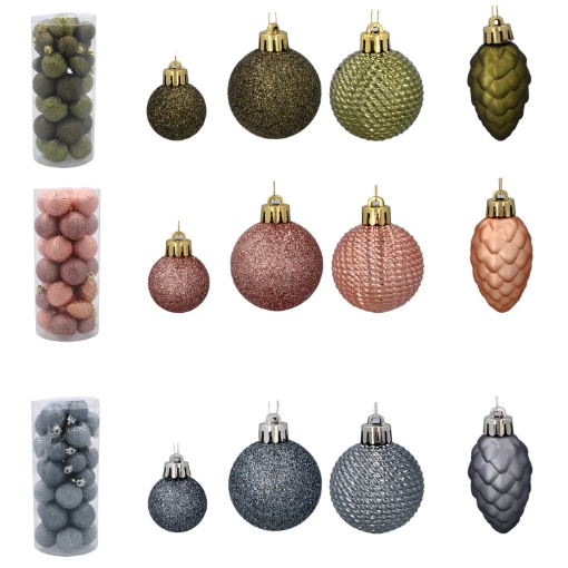 Chomik Набор из 31 елочной игрушки 3-4,5 см, оливковый/медно-серый/графитовый микс узоров, GIF7160 - Home Club