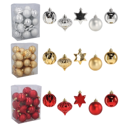 Chomik Набор из 23 елочных игрушек в красном, золотом и серебряном цветах с разнообразными узорами., GIF7498 - Home Club