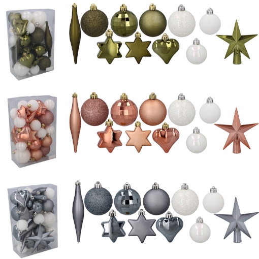 Chomik Набор из 35 елочных игрушек, оливковый/медный/графитовый микс дизайнов, GIF7580 - Home Club