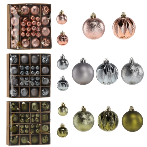 Chomik Набор из 44 елочных игрушек 3/6 см, оливковый/медный/графитовый микс узоров, GIF7726 - Home Club