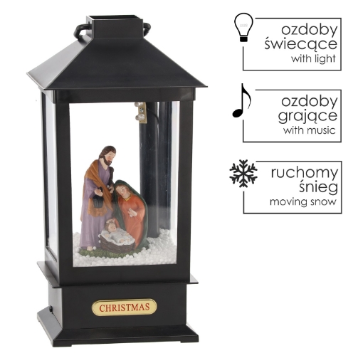 Chomik Праздничный Фонарик 13 x 13 x 30 См С Led-Вставкой Музыкальная Шкатулка - Черный - Святое Семья, SOL9386 - Home Club
