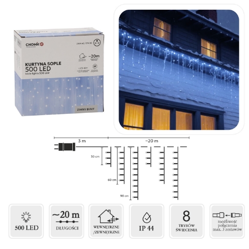 Chomik Занавес Sople 500L Холодный белый, длина 3 + 20 м, LED9874 - Home Club