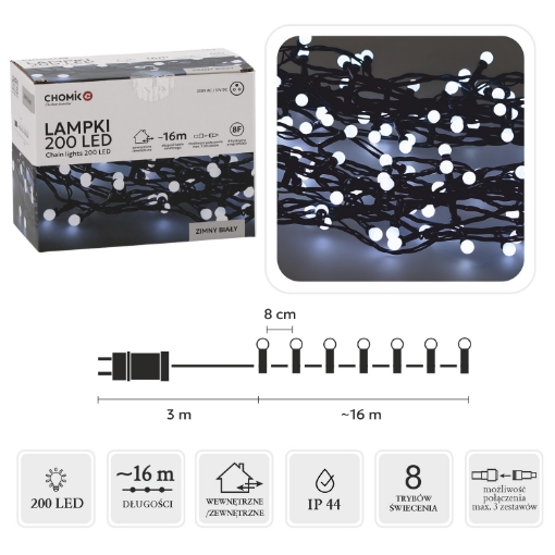 Chomik Светодиодные лампы Kulki 200L холодный белый, длина 3 + 16 м, LED0153 - Home Club