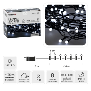 Chomik Светодиодные лампы Kulki 200L холодный белый, длина 3 + 16 м, LED0153 - Home Club