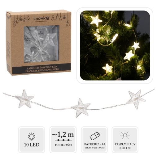 Chomik Светодиодная гирлянда с прозрачными звездочками, 10 м, теплый белый цвет, LED0948 - Home Club