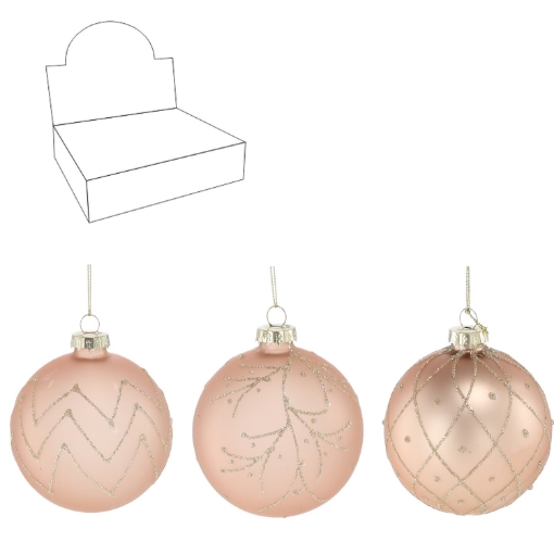 Chomik Стеклянная елочная игрушка - Бежевая, смесь узоров, 8 см, BOZ1914 - Home Club