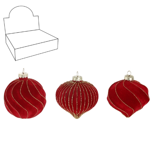 Chomik Стеклянная елочная игрушка - красная, различные узоры, 8 см, BOZ2034 - Home Club