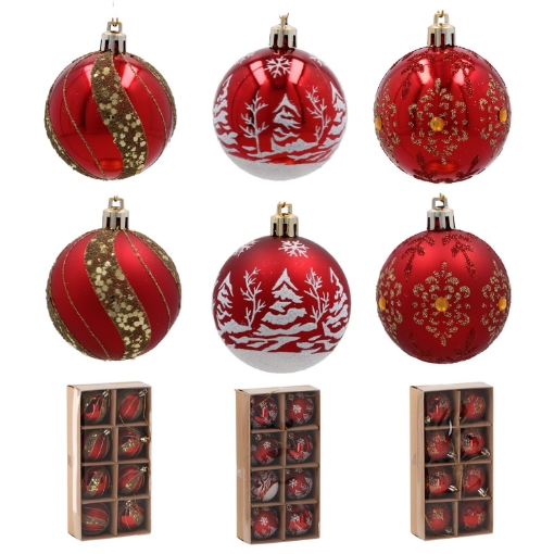 Chomik Набор из 8 елочных шаров, красных, 6 см, различные дизайны, BAI5768 - Home Club