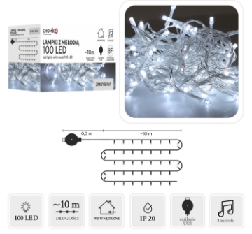 Chomik Светодиодные лампы с мелодией Usb 100L холодный белый, длина 0,3 + 10 м, LED8509 - Home Club