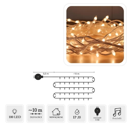 Chomik Светодиодные лампы с мелодией Usb 100L, многоцветные, длина 0,3 + 10 м, LED8516 - Home Club
