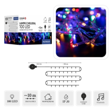 Chomik Светодиодные лампы с мелодией Usb 100L, многоцветные, длина 0,3 + 10 м, LED8516 - Home Club